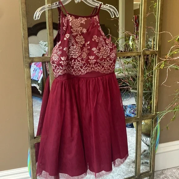 girls formal dresses size 10 Elegant Halter Neck Champagne Lace Short Prom Dress with Open Back Design main image 1